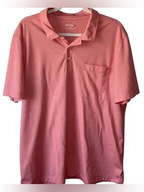 UNTUCKit Polo Shirt XL Pink Striped Short Sleeve Cotton Blend Casual Pocket